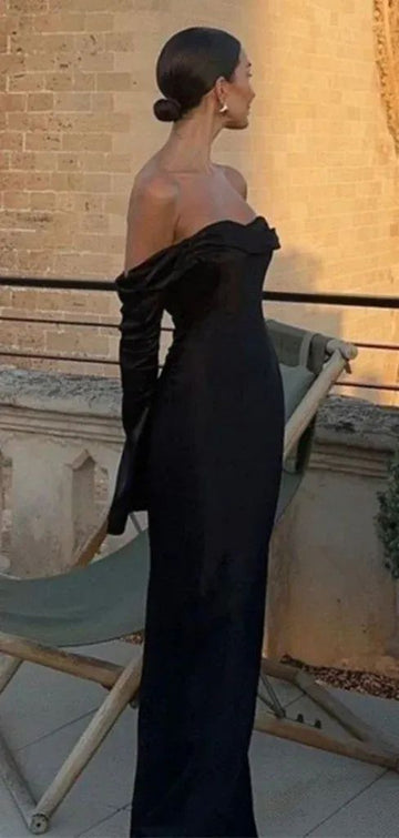 Off-shoulder Sleeveless Mermaid Satin Evening Prom Dresses SD1589 HZ0628